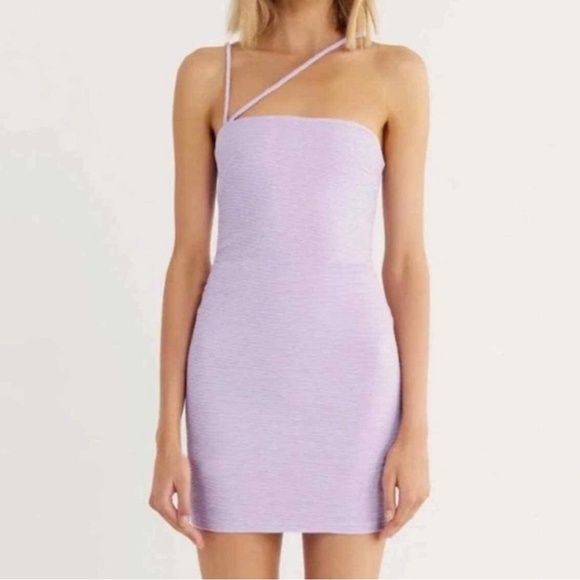 Rumer | Penelope One Shoulder Ribbed Mini Dress Lilac Bodycon | Large New - Picture 1 of 13